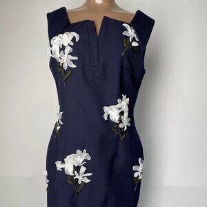 Shushu/Tong Womens Mini Dress Navy Blue Size 8 Sleeveless Floral Applique